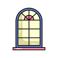 Wooden window interior design colored icon