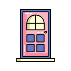 Wooden door interior design colored icon