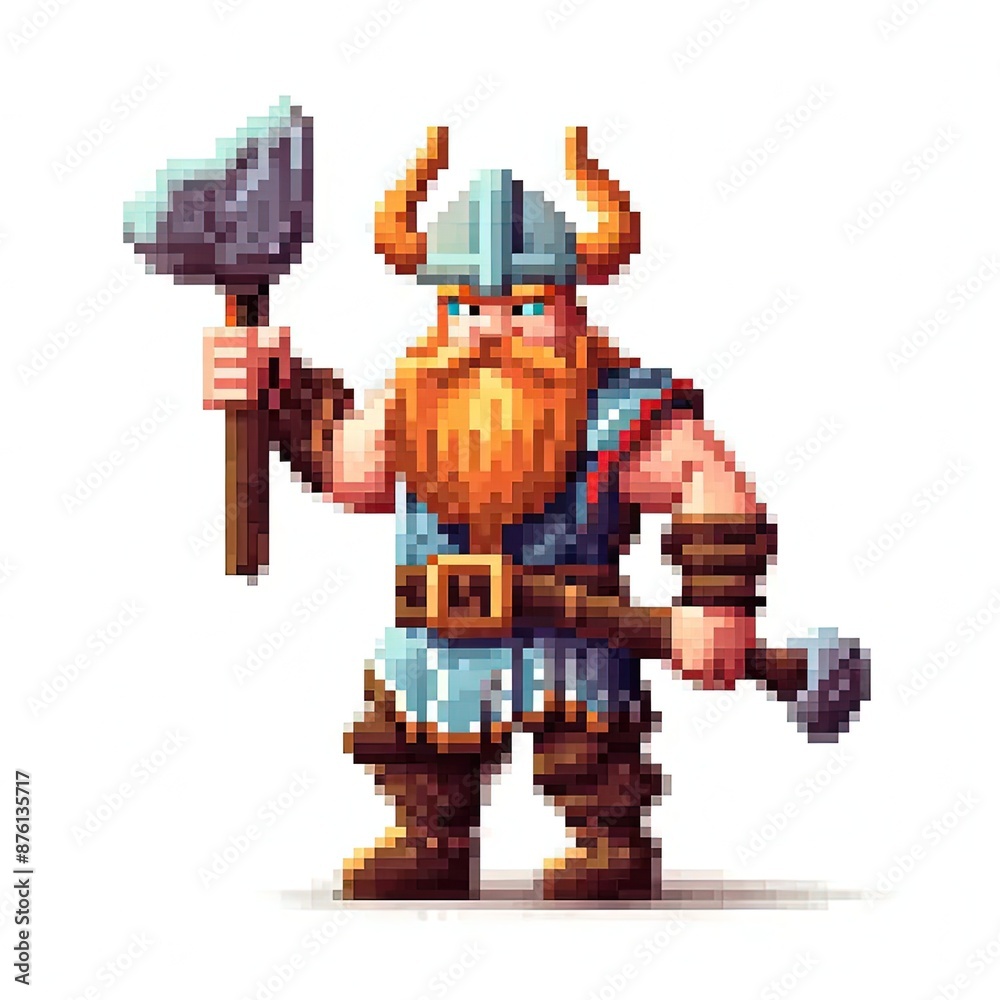 Canvas Prints a pixel art of a viking holding a axe