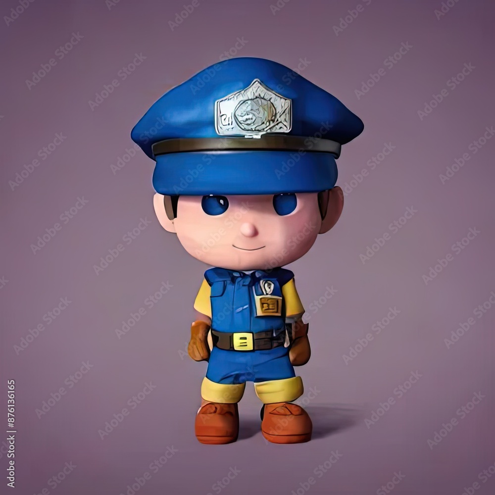 Wall mural a small toy of a police officer on a purple background