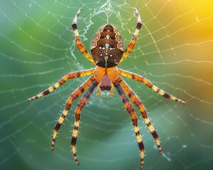 Obraz premium Microcosm Masterpiece: Intricate Macro Shot of a Spider Weaving Its Web with Delicate Legs