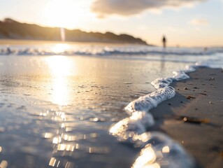 A beachcomber walking along the shore as the tides come and go, enjoying a peaceful holiday focus on, relaxation, vibrant, composite, seaside retreat