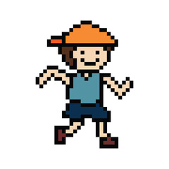 Obraz premium Cute pixel cartoon 8bit character man run or running jog cardio lifestyle for decoration life style 8 bit male boy jog marathon exercise png vector.
