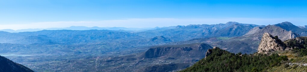 Fototapeta premium Panoramic view on hiking trail to Maroma peak, Sierra Tejeda, Spain 