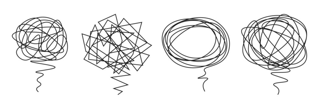 Set of scribble speech bubble tangled line chaos mind design vector