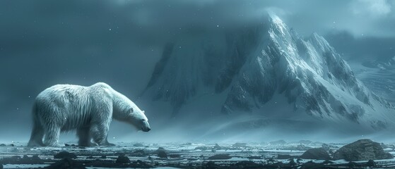 Naklejka premium 4K photograph of a polar bear almost invisible against the snowy Arctic landscape.
