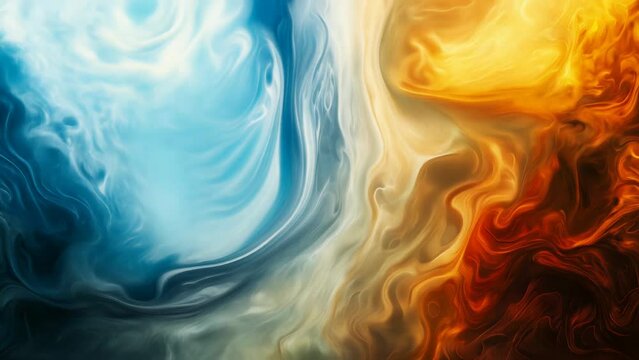 Abstract interaction of elemental forces. Fire, water, air, and earth, intertwining and clashing