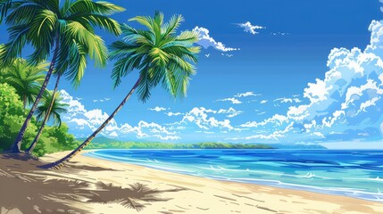 Obraz premium Tropical palm trees on sandy shoreline