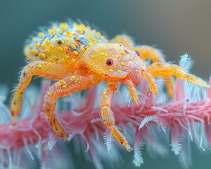 Extreme Close-Up Macro Shot of Bird Louse on Feathers Revealing Intricate Details of Body and Legs