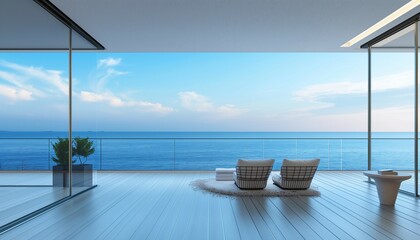 Fototapeta premium Modern terrace interior with sea view
