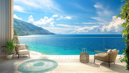 Modern terrace interior with sea view