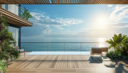 Modern terrace interior with sea view
