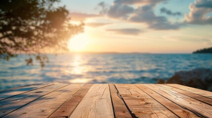 Fototapeta premium Wooden Deck Overlooking the Ocean at Sunset