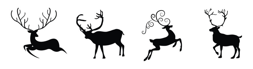 A collection of christmas reindeer vectors set on a white background.
