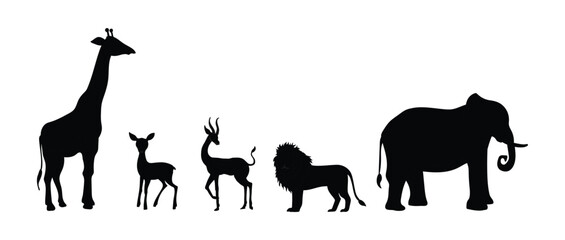 A group of isolated animal silhouettes on a white backdrop.