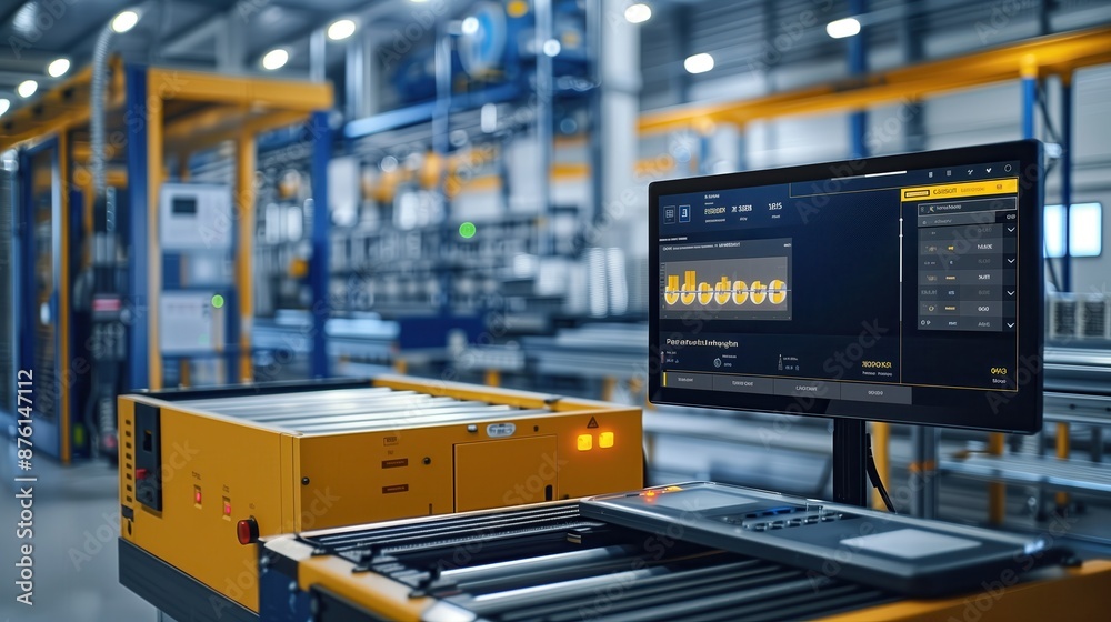 Poster industrial automation control system display. modern industrial control system displaying real-time 