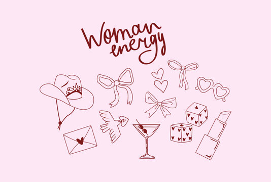 Cartoon set of woman ganster stickers grunge star girl in 90s style. Cowboy hat, cocktails Musical disco aesthetics labels in hippie funky groovy style