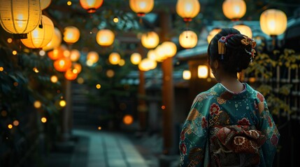 Fototapeta premium Young Woman Walking In The Streets Of Japan