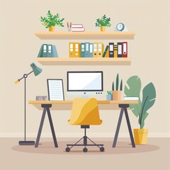 Fototapeta premium 30. **Remote learning setup, study space, flat design illustration**