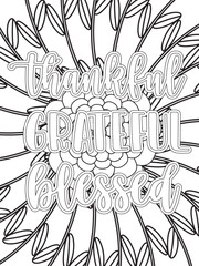 Fall Quotes Flower Coloring Page Beautiful black and white illustration for adult coloring book