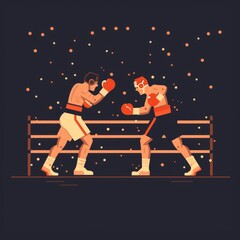 12. **Boxing match, fighters in ring, flat design illustration**