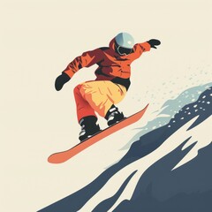 Fototapeta premium 21. **Snowboarding, performing a jump, flat design illustration**
