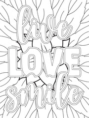 Fall Quotes Flower Coloring Page Beautiful black and white illustration for adult coloring book