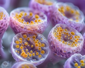 Intricate Macro Close-up of Fasciola Hepatica Egg Showing Operculum and Yolk Granules under Microscope