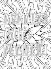 Fall Quotes Flower Coloring Page Beautiful black and white illustration for adult coloring book