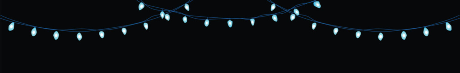 Blue-colored garlands decorated with Christmas lights on an isolated background.