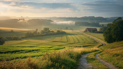 Fototapeta premium Calm peaceful Dutch Landscape. Background image. Created with Generative AI technology.
