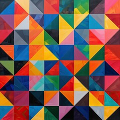 Geometric pattern with vibrant overlapping triangles, creating a dynamic and colorful composition