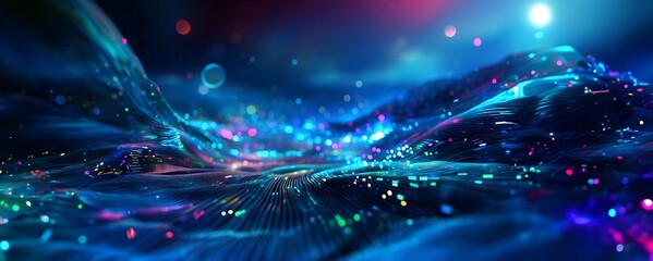 Fototapeta premium Graphic design background of tech scene or neon light blue beige tone. AI generated, highlighting the process of integrating technology into traditional business models, Digital transform