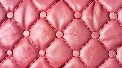 Obraz premium Leather texture surface with luxury seamless sewing thread diamond square shape pattern in pink color for background wallpaper and design, closeup. 