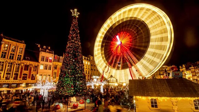 Christmas tree, Christmas village and Ferris Wheel : a  timelapse shot in Lille (France), a gorgeous city with its beautiful market square