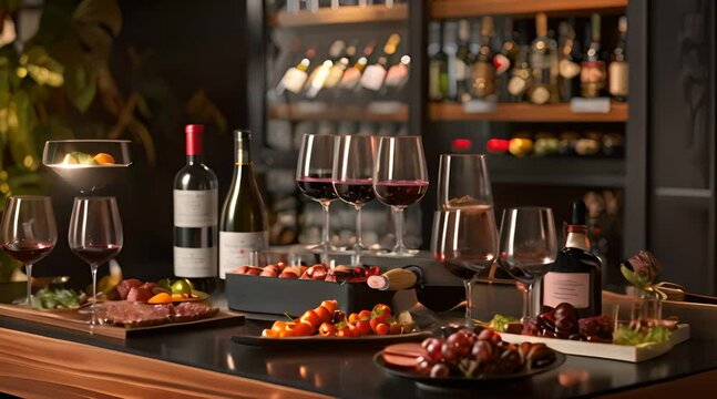 Sophisticated wine tasting setup with a selection of fine wines