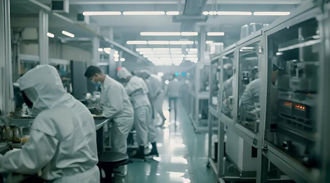 Innovative world of Chinese semiconductor factory, worker operate. Generative AI