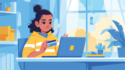 An african-american young woman holding a credit card