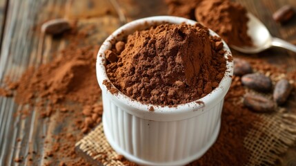 Cocoa Powder in Bowl on Rustic Table