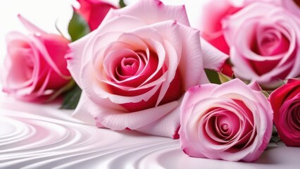 Fototapeta premium Abstract flowing waves with beautiful roses on white background