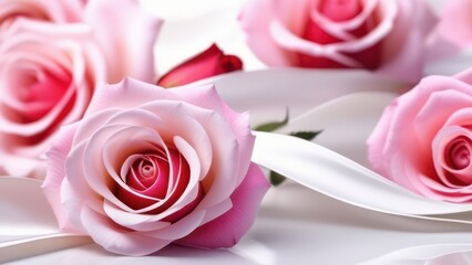Fototapeta premium Abstract flowing waves with beautiful roses on white background