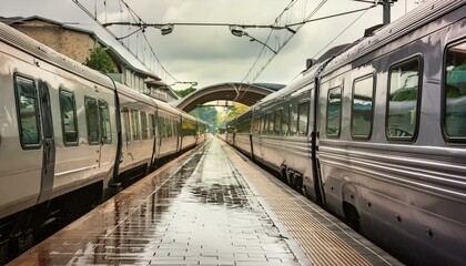 Fototapeta premium 비내리는 지하철역 풍경