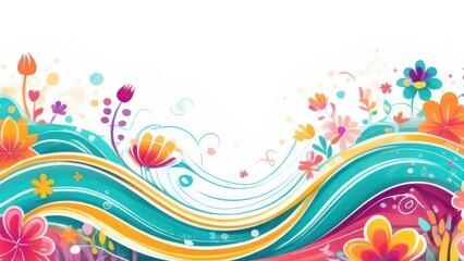 Abstract flowing waves with beautiful flowers on white background