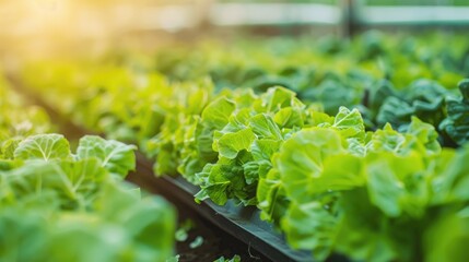 Hydroponic farm with rows of leafy greens, representing innovation and technology in agriculture.
