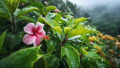 Obraz premium 비에 젖은 꽃 식물 풀