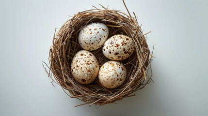 Obraz premium A nest of eggs with brown spots on them