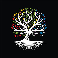 colorful tree branches and root vector