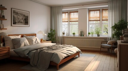 Obraz premium A photo of a renovated bedroom with new windows