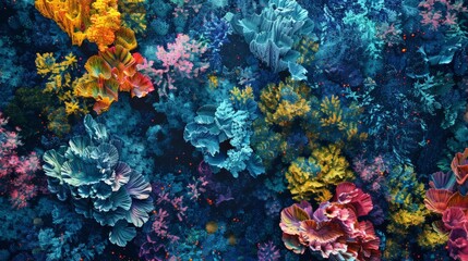 A breathtaking digital artwork featuring colorful underwater scenery with abstract, textured coral formations, creating a dreamlike and ethereal marine landscape.