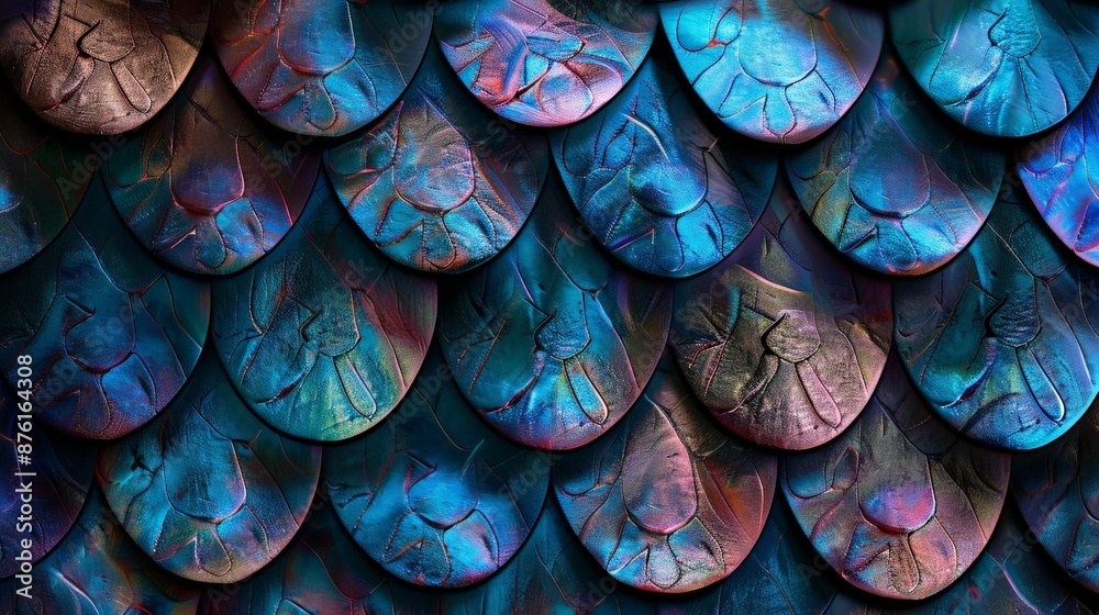 Poster A mesmerizing and textured image of overlapping blue-toned scales, offering a visually engaging and artistic representation of abstract patterns and designs.
